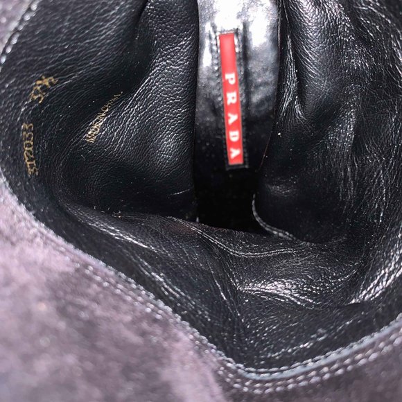 Prada Double Buckle Suede Wedge Boot, Black Size 7 - Picture 6 of 6